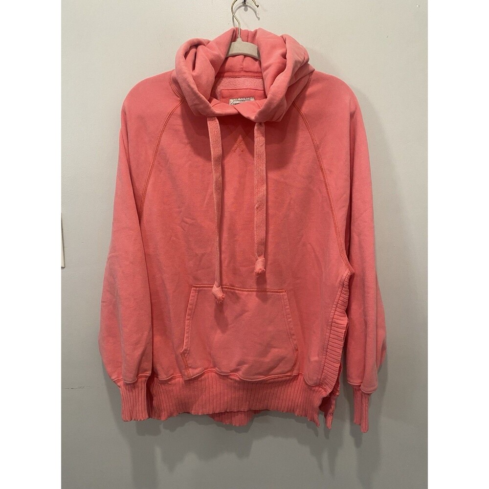 American Eagle Women's Coral Pink Oversized Split Side Pullover Hoodie Sz M Cozy